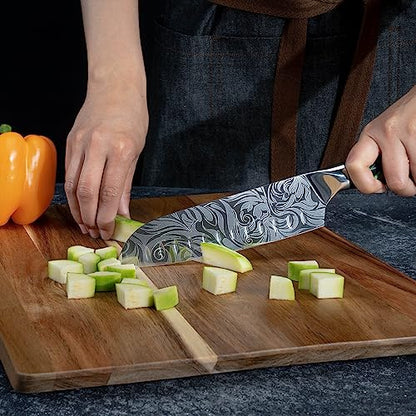 SENKEN 8-piece Engraved Japanese Kitchen Knife Set & Beautiful Green Resin Epoxy Handles - Wasabi Collection - Chef's Knife, Santoku, Cleaver, Paring, & More - size: 8-Piece Chef Knife Collection
