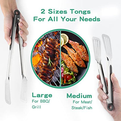 Tongs for Cooking, Set of 2 Metal Spatula Tongs for Grilling, Black - color: Black