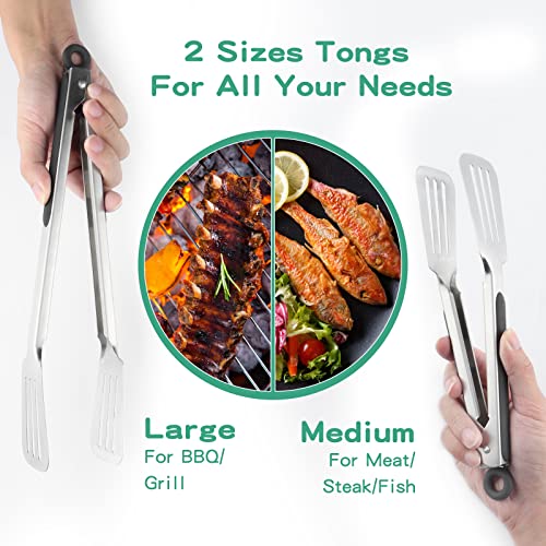 Tongs for Cooking, Set of 2 Metal Spatula Tongs for Grilling, Black - color: Black