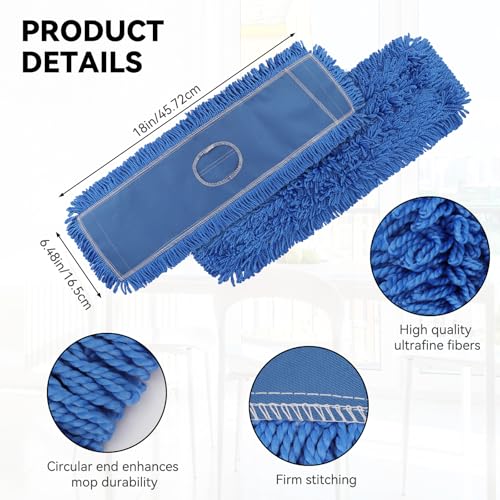18 Inch Dust Mop Head: Replacement Medium Washable Commercial Mop Head Sweeper and Janitorial Replacement Blue - color: Blue - 18 Inch - 3 Pack - Scrubby