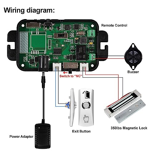 YiToo Access Control 180kg/350lbs Electric Magnetic Door Lock Kit System 433MHz Remote Control with Matal Exit Button Buzzer - style: With 350lbs Magnetic Lock