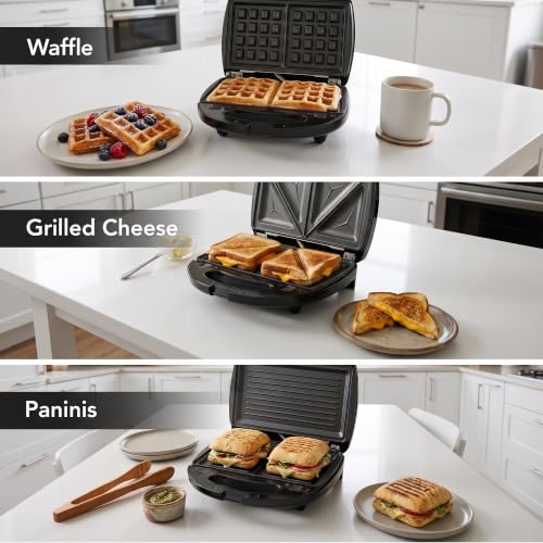 OVENTE 3 in 1 Electric Sandwich Maker, 750W Non-Stick Plates, Black GPI302B - color: GPI302B