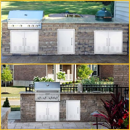 Outdoor Kitchen Doors, 20x27 Inch 304 Stainless Steel BBQ Access Door with Vent, Double Steel Doors for Outdoor Grill Island - size: 20W x 27H- Left