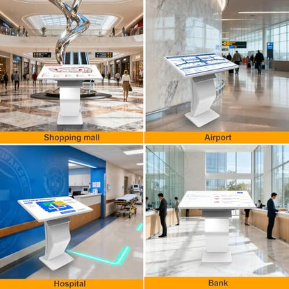 32 Inch Touch Screen Kiosk, 10pt PCAP Capactive Touch Screen Digital Signage, Windows OS K-Style Indoor Digital Signage, Interactive LCD Display Signage, U-Disk Publish Content, Split Screen - color: 32"+White (Windows OS)