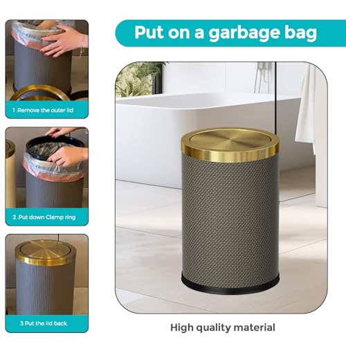 2.4 Gallon Bathroom Trash Can with Lid, Bedroom Trash can - color: 9L-Checked Grey