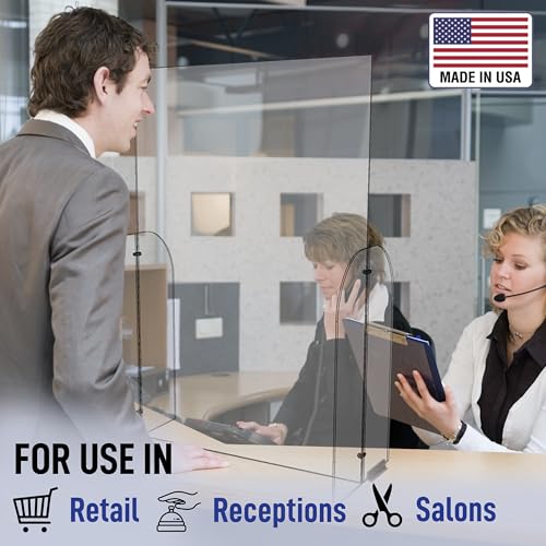 Clear Acrylic Single Panel Protective Barrier/Guard for Counter, Reception, Desk, Checkout Shield (30" x 42") - Guards Employees, Cashiers, and Customers from Coughing and Sneezing