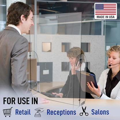 Clear Acrylic Single Panel Protective Barrier/Guard for Counter, Reception, Desk, Checkout Shield (30" x 42") - Guards Employees, Cashiers, and Customers from Coughing and Sneezing