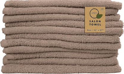 Salon Towels – Pack of 24 (16"x27") 100% Cotton Ring Spun (Not Bleach Proof) Ultra Soft, Highly Absorbent Hand Towels – Bulk for Spa, Gym & Salon (Taupe) - color: Taupe