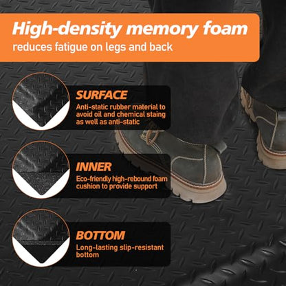 Anti Fatigue Mats Industrial 3' x 6' 15/16" Thick Ergonomic Standing Mat Commercial Heavy Duty Diamond Plate Shop Floor Mats Helps Relieve Back and Leg Soreness - size: 3' x 6'