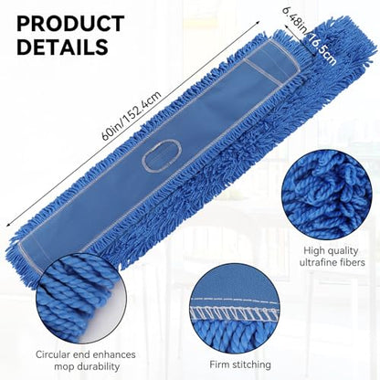 60 Inch Commercial Dust Mop Head: Replacement Medium Washable Industrial Mop Head Sweeper and Janitorial Replacement Blue - color: Blue - 60 Inch - 1 Pack - Scrubby