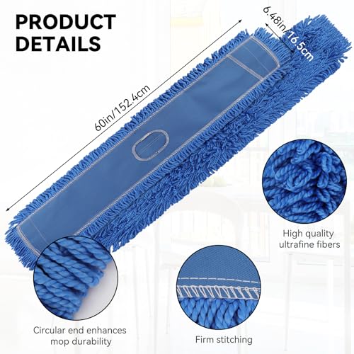 60 Inch Commercial Dust Mop Head: Replacement Medium Washable Industrial Mop Head Sweeper and Janitorial Replacement Blue - color: Blue - 60 Inch - 1 Pack - Scrubby