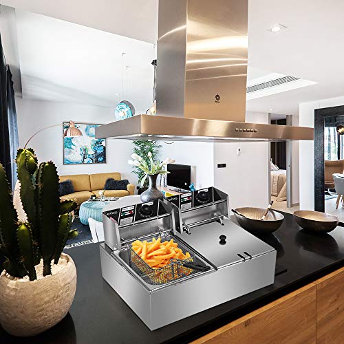 Electric Fryer,12L Commercial Electric Countertop Stainless Steel Deep Fryer Basket French Fry Restaurant Home Kitchen