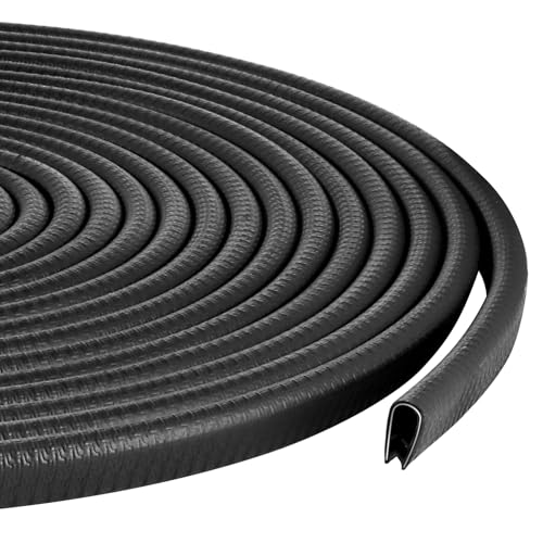 Rubber Edge Trim Guard 32.8ft/10m, Adhesive Free Door Edge Protector, U Shape Edge Seal Strip with Embedded Metal Clips Fits 3/64" to 1/4" Thick Edges (Black) - size: 393.6" L x 0.44" W