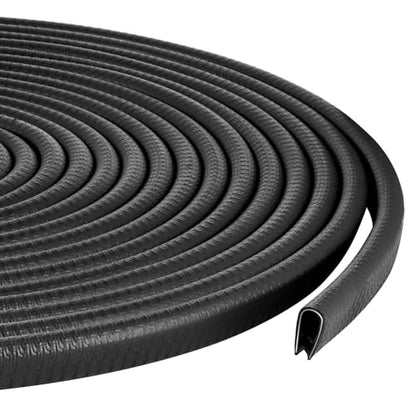 Rubber Edge Trim Guard 32.8ft/10m, Adhesive Free Door Edge Protector, U Shape Edge Seal Strip with Embedded Metal Clips Fits 3/64" to 1/4" Thick Edges (Black) - size: 393.6" L x 0.44" W