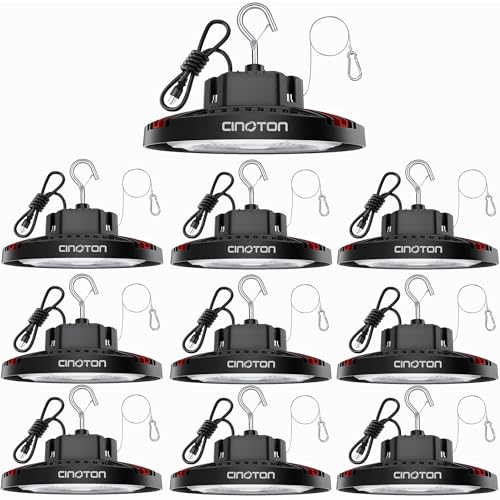 CINOTON 160W UFO LED High Bay Light, Aluminum LED Shop Lights with 24000LM, 5000K Commercial Bay Lighting for Warehouse Garage Workshop Factory Shed, 6' Cable & Safety Rope, ETL Listed 10 Pack