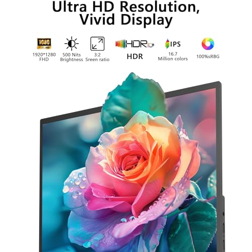 Topmonitor Small Portable Monitor 10.5" 500 Nits 2000:1 FHD 1280P IPS Screen, Ultra-Slim Mini Monitor w/Kickstand & Dual Speaker, USB C HDMI HDR Portable Gaming Monitor, Travel Monitors for Laptop PCs
