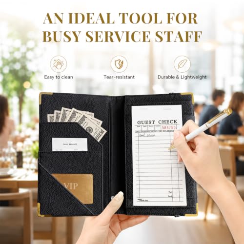 Server Book,7 Pocket Zipper Organizer,Server Books for Waitress - color: Dark Leopard