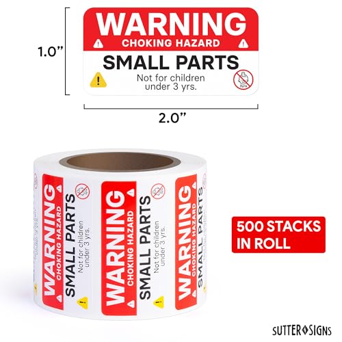 500pcs Small Parts Warning Stickers 1" x 2"