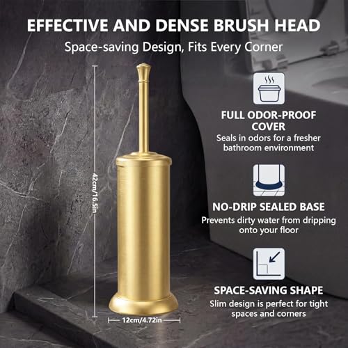 Stainless Steel Toilet Bowl Brush and Holder Set for Bathroom Long Handle - color: Gold