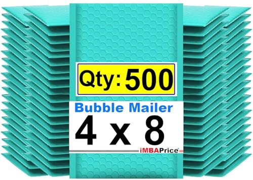 iMBAPrice 4x8 Inch Teal Poly Bubble Mailers #000, 500-Pack – Poly Bubble Bags for Jewelry, Cosmetics & Small Art Items, Waterproof Self Seal Padded Shipping Envelopes - color: Teal Poly Bubble, size: 4"x8" Poly (500 Envelopes)