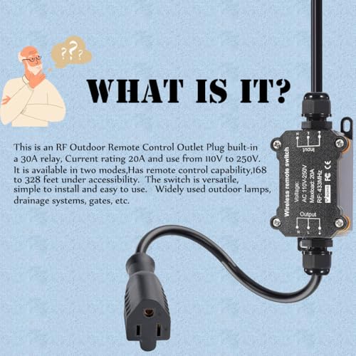Waterproof Remote Control Switch,AC110/230/240/250v,328ft Range,20A - size: Waterproof AC110V 20A relay switch