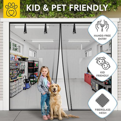AUGO Garage Door Screen Magnetic Closure - Garage Screen Doors for 1 Car Garage Pull Down - Magnetic Screen Door Mesh - Heavy Duty Weighted Bottom- Pet & Kid Friendly - Keep Open Feature - 8' x 7' - size: 8 FT x 7 FT