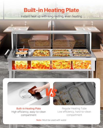 VEVOR Commercial Food Warmer, 7 Pans + 2 Pots Electric Steam Table, 1800W Professional Buffet Catering Food Warmer with Shield Undershelf Wheels, Stainless Steel Server for Party Restaurant Hotel - size: 7 Pans + 2 Pots Large