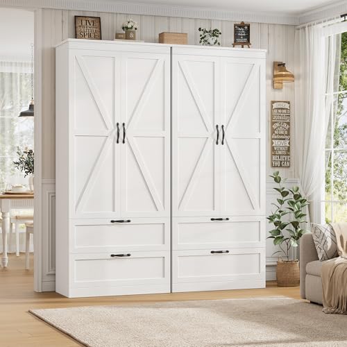 HOSTACK 70" Kitchen Pantry Storage Cabinet, Farmhouse Pantry Cabinet, White - color: White