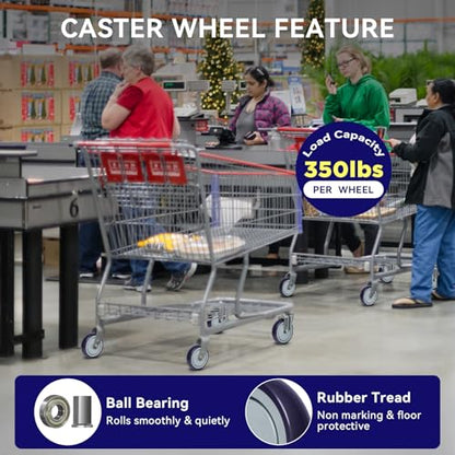 5" Wheels for Cart, 3/8" Axle Shopping Cart Wheels Replacement, Set of 4 Rubber Caster Wheels for Supermarket Grocery Retail Stores (4 Wheel,Purple) - style: Purple (3/8'' Bore)