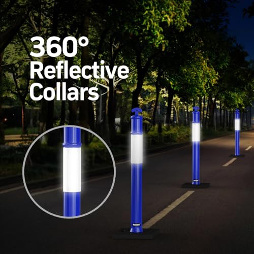 BATTIFE 45 Inch Traffic Safety Cones Delineator Posts with Base Blue 3 Pcs - color: Blue