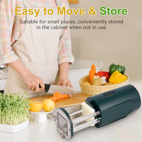 SIXRARI Electric French Fry Cutter, Automatic Potato Cutter Stainless Steel with 1/2 & 3/8 Inch Blade, Commercial and Household Potato Slicer, Vegetable Cutter, Use for Carrot Apple - color: Green
