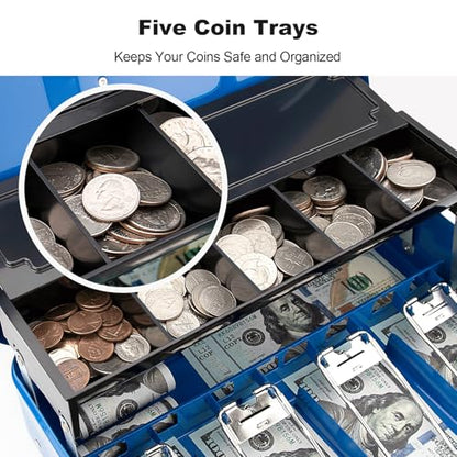 Cash Box with Snap Latch Combination Lock and Sliding Coin Lid, Secure Cash Box with Money Tray and Lock, Durable Safe Money Box for Home and Office,Blue,11.8"L x 9.5"W x 3.5"H - color: Deep Cobalt