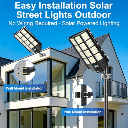 Solar Street Light Outdoor Waterproof Commercial Parking Lot Lights Motion Sensor 10000W LED Floodlight Dusk to Dawn, Outside Solar Lights for Yard Garden Pathway Patio - size: XL-2PCs