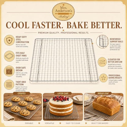 Mrs. Anderson’s Baking Professional Half Sheet Baking and Cooling Rack, 16.5 x 11.75-Inches, Set of 2 - size: Half Sheet, Set/2, 11.75 x 16.5-Inch