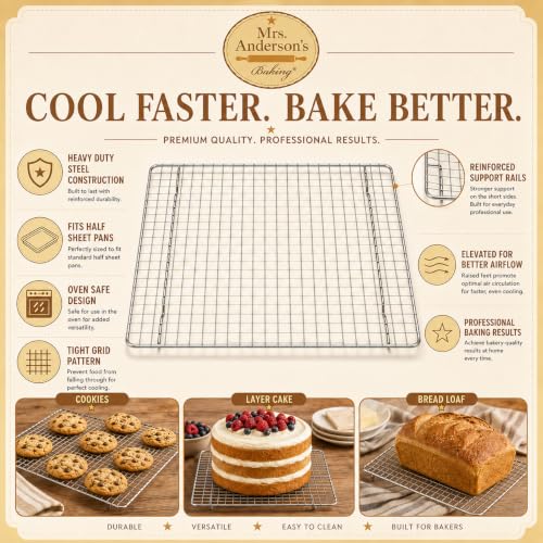 Mrs. Anderson’s Baking Professional Half Sheet Baking and Cooling Rack, 16.5 x 11.75-Inches, Set of 2 - size: Half Sheet, Set/2, 11.75 x 16.5-Inch