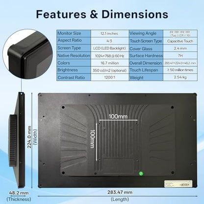 12.1 Inch IP65 Industrial Touchscreen,1024×768 Open Frame Monitor - size: 12.1 inch(Square Screen)