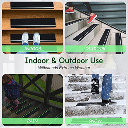 S&X Outdoor Stair Treads Non-Slip 6x24in, 5-Pack, Glow-in-Dark - color: Glow-in-the-Dark/Black, size: 6" x 24"