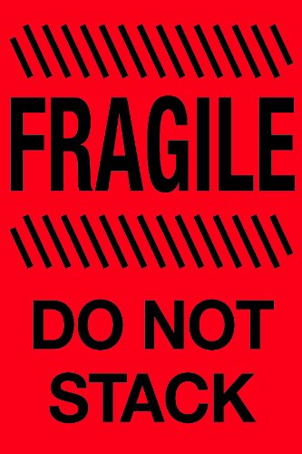 Tape Logic Aviditi Tape Logic 4" x 6","Fragile Do Not Stack" Fluorescent Red Warning Sticker, for Shipping, Handling, Packing, and Moving (1 Roll of 500 Labels)