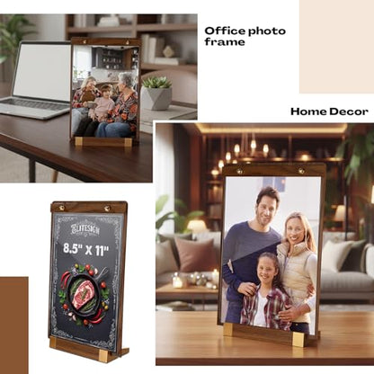 Sliner 6 Pcs 8.5 x 11 Inches Acrylic Sign Holders with Walnut Wood Base Clear Acrylic Frame Display Stand Table Stand for Menu Poster Flyer Restaurant Office Coffee Shop Store Bar - size: 8.5 x 11 Inches