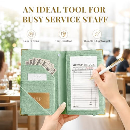 Server Book,7 Pocket Zipper Organizer,Server Books for Waitress - color: Green