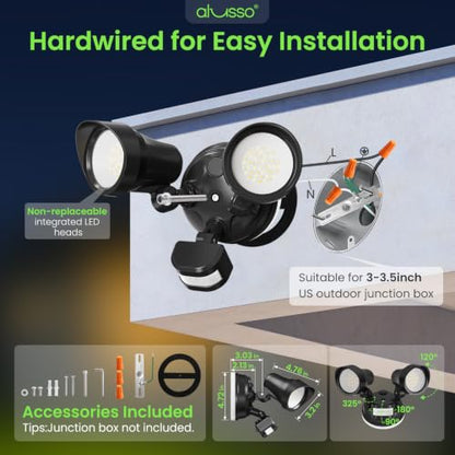 ALUSSO Motion Sensor Outdoor Lights , 30W 3500LM Flood Lights Outdoor 120V - color: Black 3 Modes 30W with Night Light