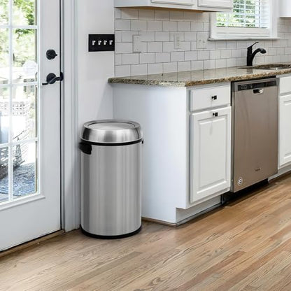 17 Gallon/65L Round Open Top Trash Can, Commercial Stainless Steel Garbage Bin, Heavy Duty Fingerprint & Rust Resistant Waste Container for Kitchen, Office, Restaurant,Flip-Top Trash Can,Silver - color: Silver swing lid