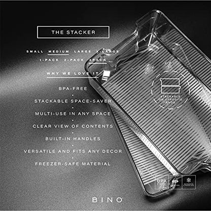 BINO | Stackable Storage Bins, Medium - 4 Pack | The Stacker Collection | Clear Plastic Storage Bins | Organization and Storage Containers for Pantry & Fridge | Multi-Use Organizer Bins | BPA-Free - size: 4PK - Medium