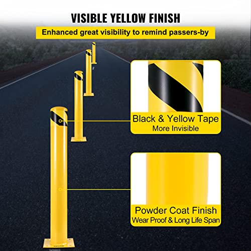 Happybuy Safety Bollard, 48" Steel Bollard Post, 5.5" Diameter, Yellow Powder-Coated Steel, Includes 8 Anchor Bolts, Ideal for Traffic-Sensitive Areas
