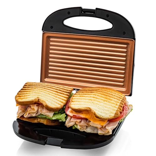 OVENTE Electric Panini Press Grill, 750W Nonstick Plates, Copper GP0110CO - color: GP0110CO