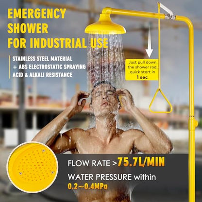 CGOLDENWALL Emergency Shower Eye Wash Station Combination Eye Wash Station with Shower, NPT Thread, with Emergency Sign, 304 Stainless Steel+Yellow Coating - color: 304 Stainless Steel + Yellow Coating