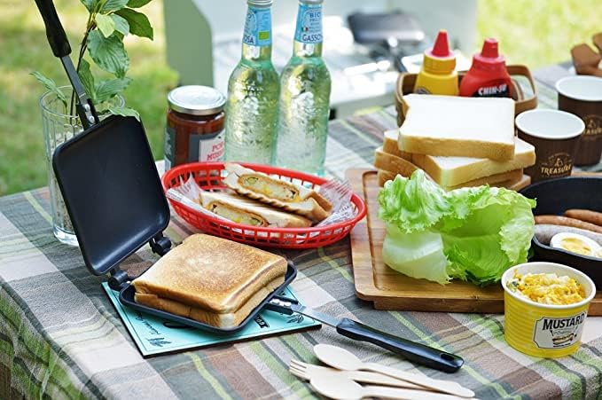 Panini Press Hot Sandwich Maker Non-Stick Panini Grill Pan with Handle Aluminum Flip Pan for Home and Outdoor Camping, 1 Pack