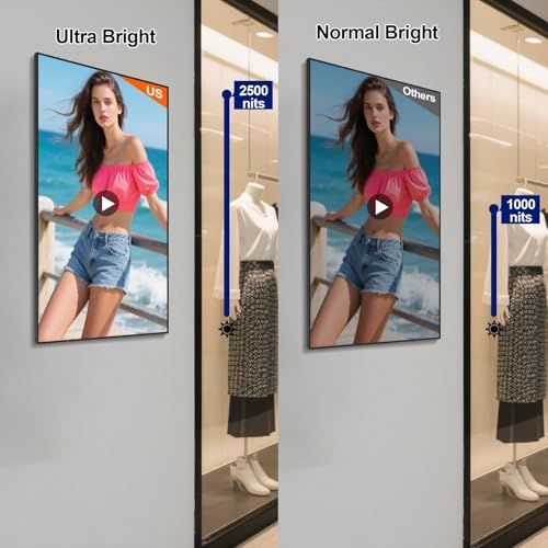 49inch 4K Slim Fit Frameless Digital Kiosk, 2500nits High Brightness Wall Mount Digital Signage, LCD Monitor Advertising Screen, CMS/U-Disk Plug&Play, 7/24 Timer Switch, HDMI/USB/WiFi/Android System - size: 49"+2500nits
