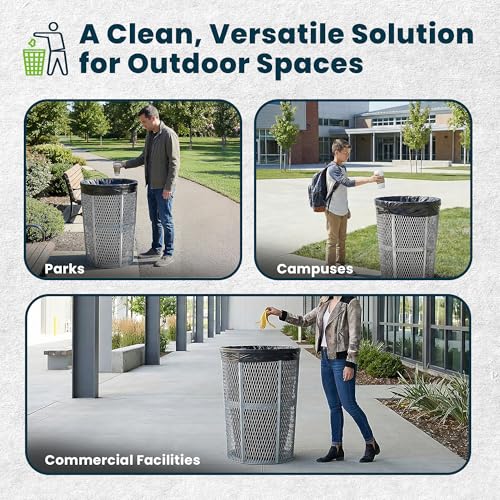 Alpine 48 Gallon Commercial Outdoor Mesh Trash Can – Open Top Weather Resistant Heavy Duty Metal Wire Garbage Receptacle for Parks and City Streets - Silver - color: Silver