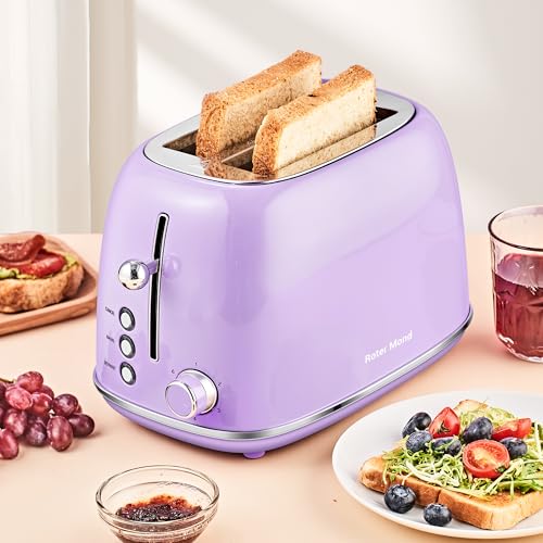 Roter Mond 2 Slice Toaster Retro Stainless Steel with Bagel, Cancel, and Defrost Functions, 6 Bread Shade Settings, Extra Wide Slots and Removable Crumb Tray, Lavender-Purple - color: Purple
